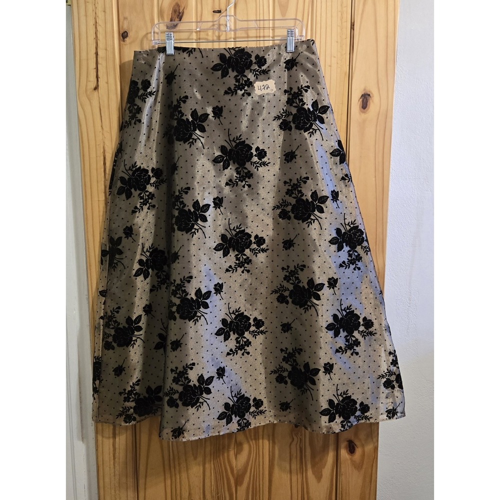 Vintage Coldwater Creek Women's Maxi Skirt Size P16 Black Floral Flocking 90s